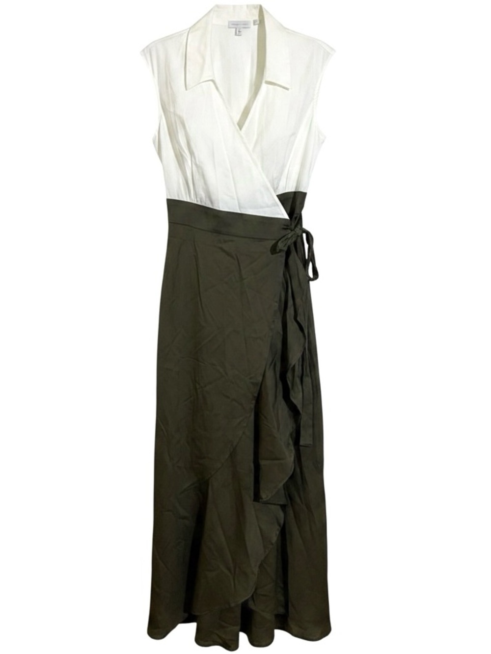 New York & Co NWT wrap around dress sleeveless off white & khaki green